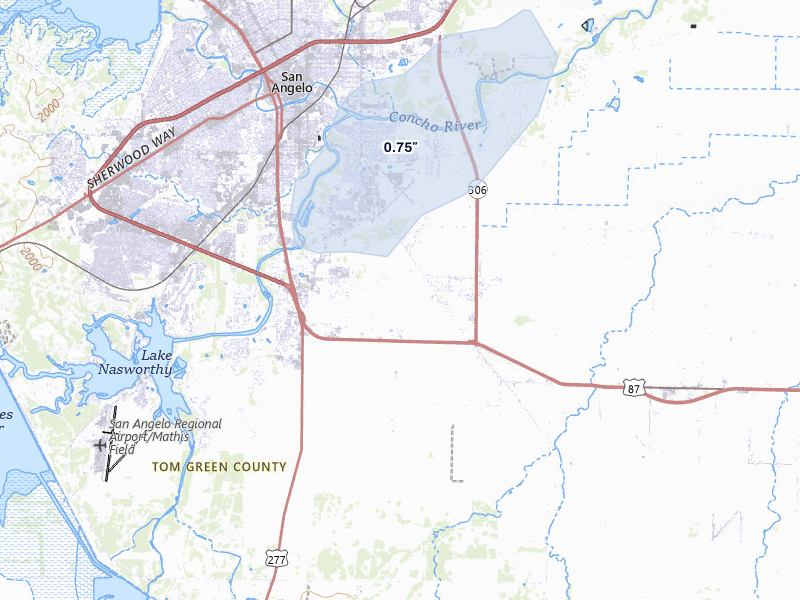 NEXRAD radar-signature map of the hail over San Angelo, TX