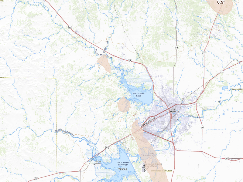 Radar-estimated hail-size map of the storm over San Angelo, TX