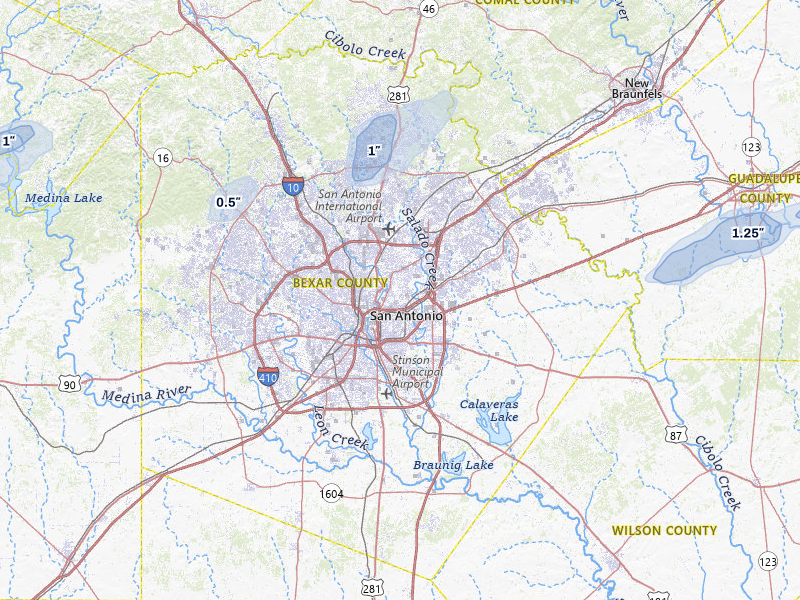 NEXRAD radar-signature map of the hail storm over San Antonio, TX on Mar 7, 2026