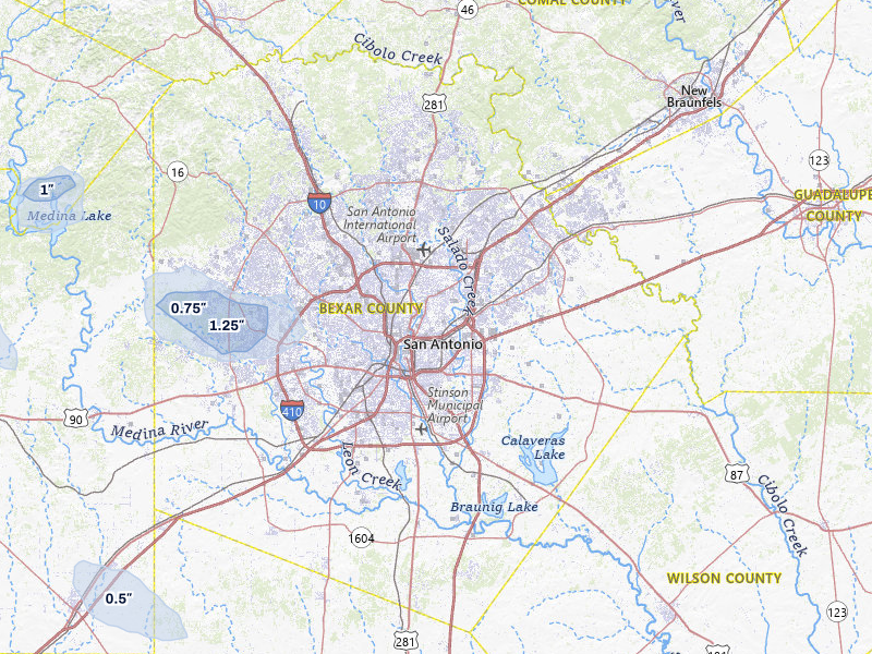NEXRAD radar-signature map of the hail storm over San Antonio, TX on May 10, 2026