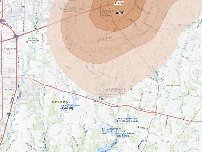 Radar-estimated hail-size map of the storm over San Antonio, TX