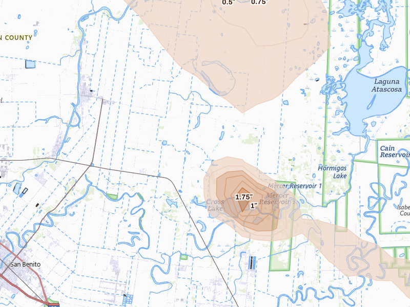 Radar-estimated hail-size map of the storm over San Benito, TX