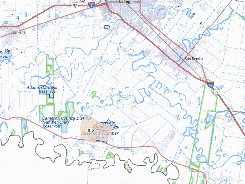 Radar-estimated hail-size map of the storm over San Benito, TX