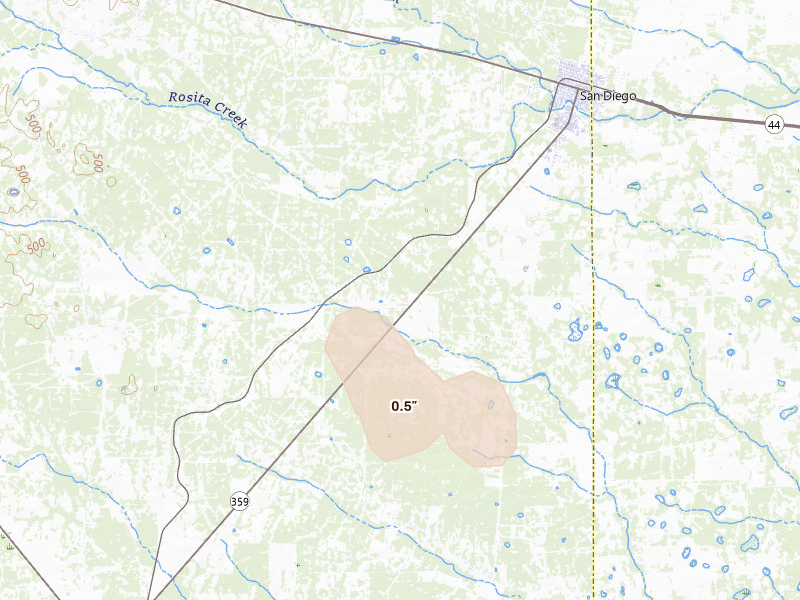 Radar-estimated hail-size map of the storm over San Diego, TX