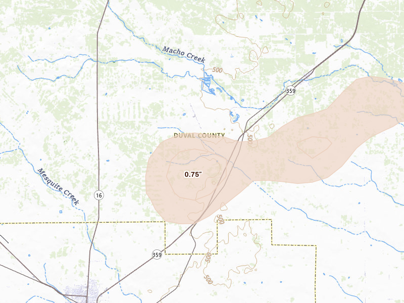 Radar-estimated hail-size map of the storm over San Diego, TX