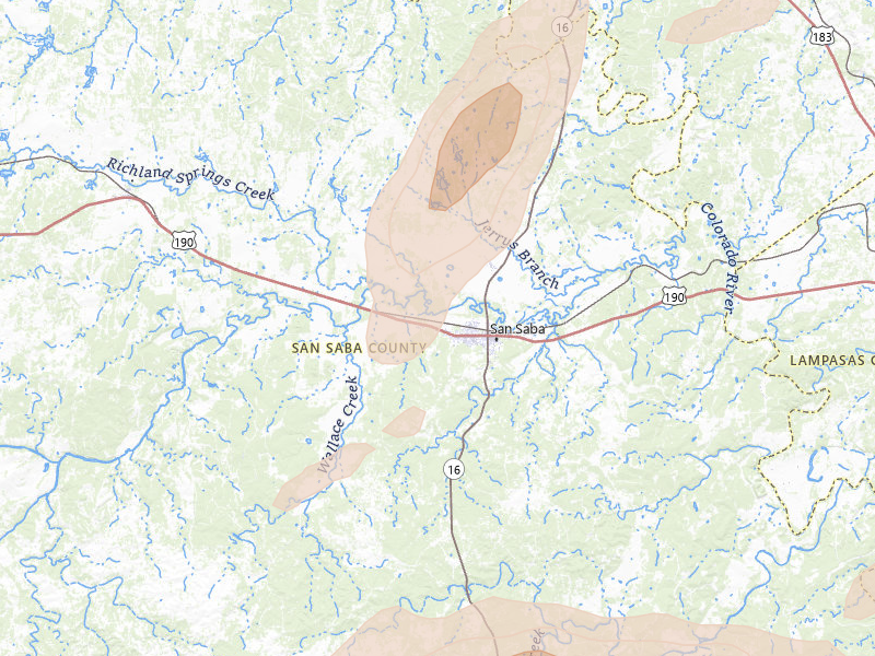 Radar-estimated hail-size map of the storm over San Saba, TX on Apr 12, 2026