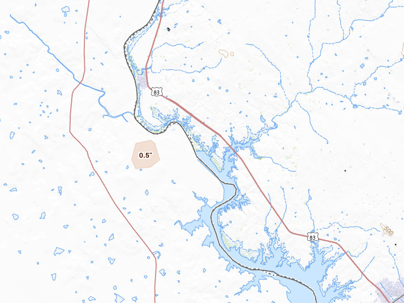 Radar-estimated hail-size map of the storm over San Ygnacio, TX