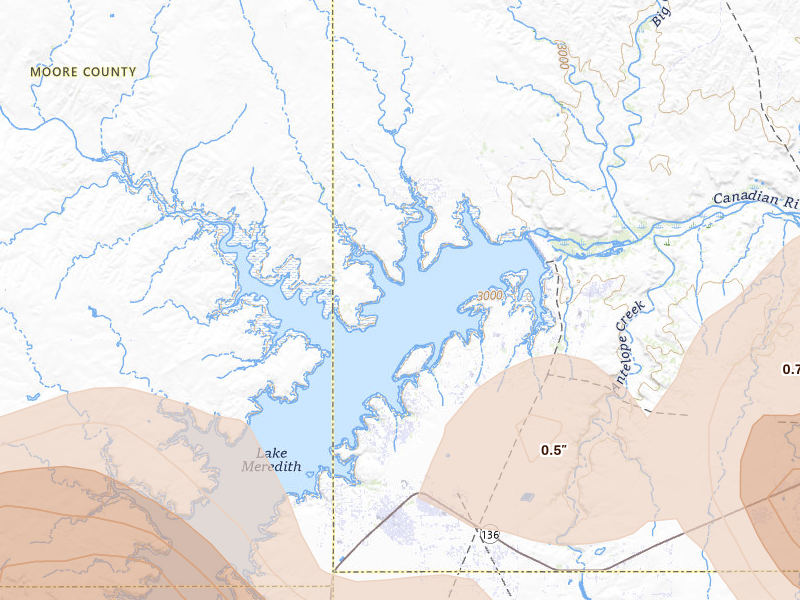 Radar-estimated hail-size map of the storm over Sanford, TX on Jul 4, 2026