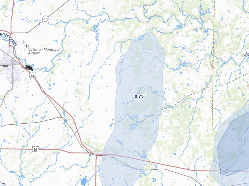 NEXRAD radar-signature map of the hail storm over Santa Anna, TX on Mar 5, 2026