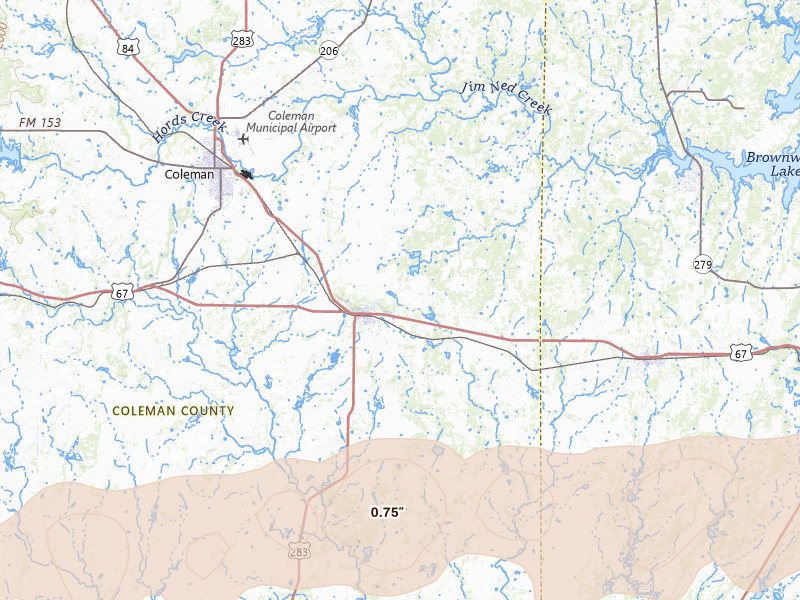 Radar-estimated hail-size map of the storm over Santa Anna, TX on Apr 18, 2026