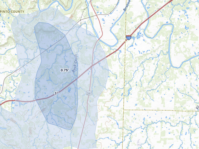 NEXRAD radar-signature map of the hail storm over Santo, TX on May 28, 2026