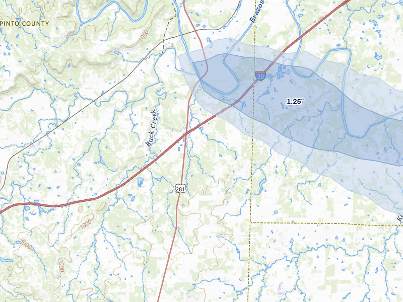 NEXRAD radar-signature map of the hail storm over Santo, TX on Jun 2, 2026