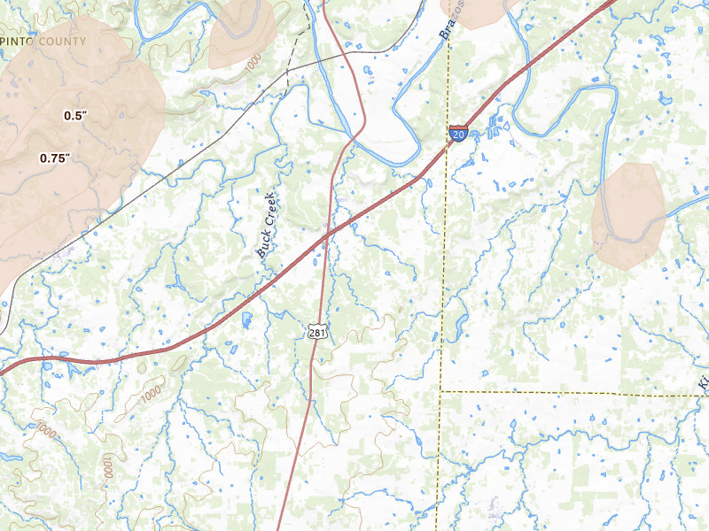 Radar-estimated hail-size map of the storm over Santo, TX on Jun 18, 2026