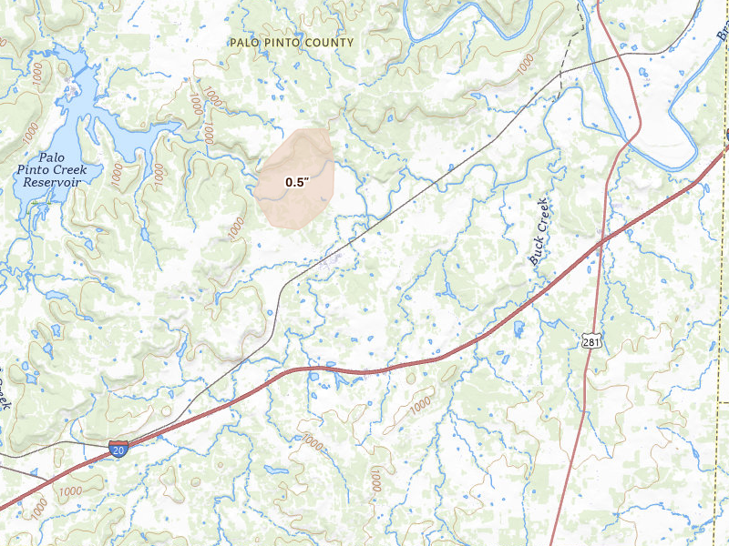 Radar-estimated hail-size map of the storm over Santo, TX