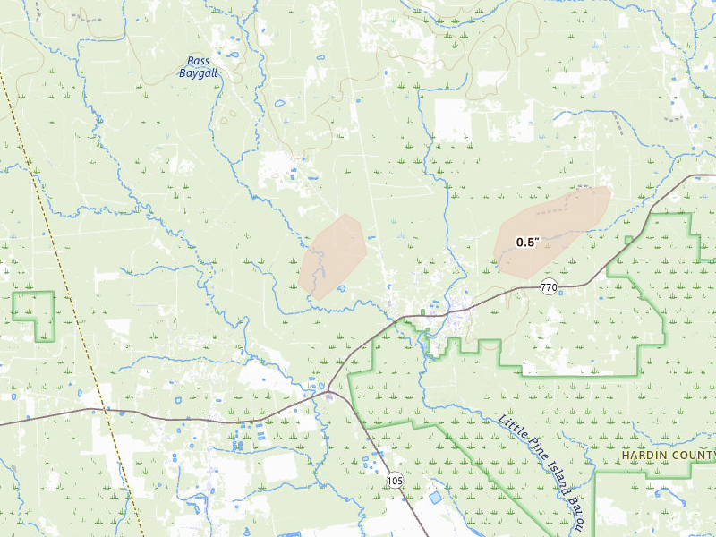 Radar-estimated hail-size map of the storm over Saratoga, TX