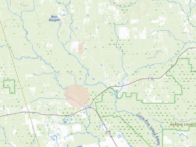 Radar-estimated hail-size map of the storm over Saratoga, TX on Jul 7, 2026