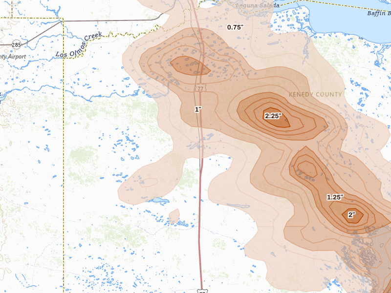 Radar-estimated hail-size map of the storm over Sarita, TX