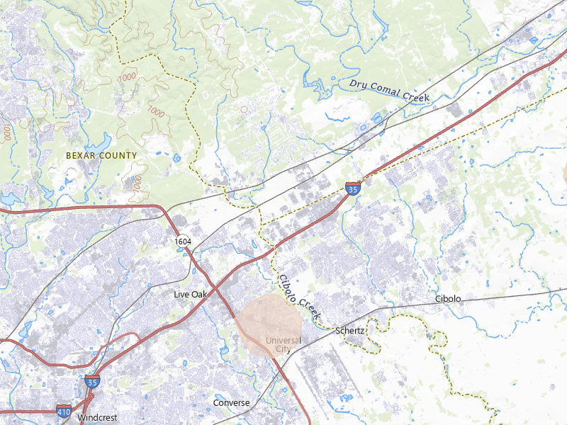 Radar-estimated hail-size map of the storm over Schertz, TX on Aug 28, 2026
