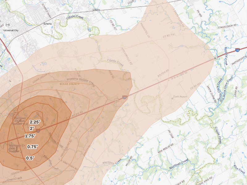 Radar-estimated hail-size map of the storm over Schertz, TX