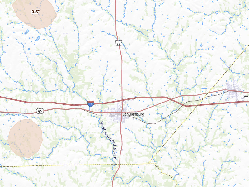 Radar-estimated hail-size map of the storm over Schulenburg, TX
