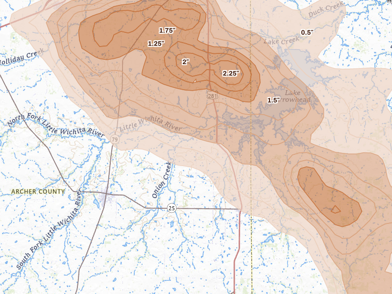 Radar-estimated hail-size map of the storm over Scotland, TX on Apr 25, 2026