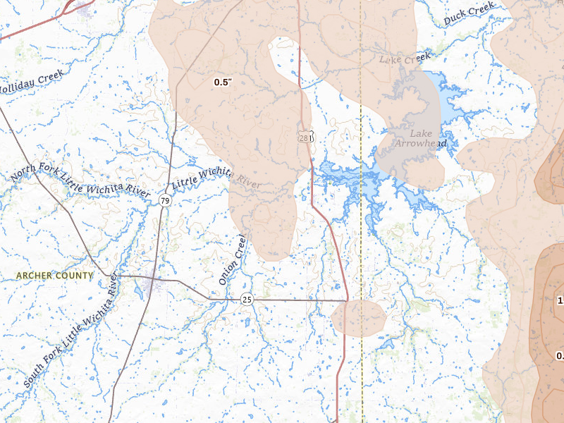 Radar-estimated hail-size map of the storm over Scotland, TX on May 8, 2026