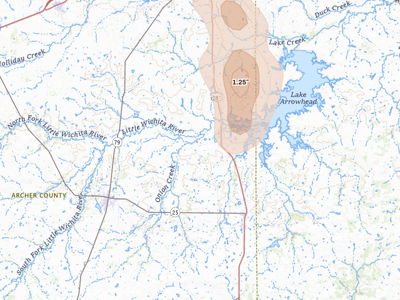 Radar-estimated hail-size map of the storm over Scotland, TX on Jun 11, 2026