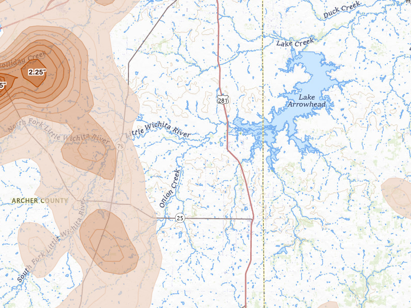 Radar-estimated hail-size map of the storm over Scotland, TX on Jul 5, 2026