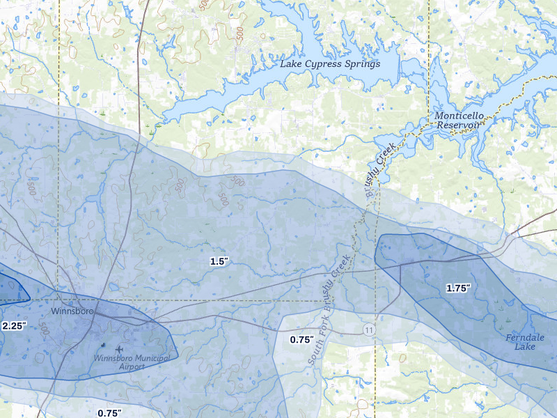 NEXRAD radar-signature map of the hail storm over Scroggins, TX on May 8, 2026