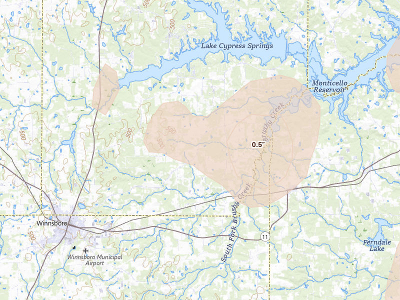 Radar-estimated hail-size map of the storm over Scroggins, TX on May 22, 2026