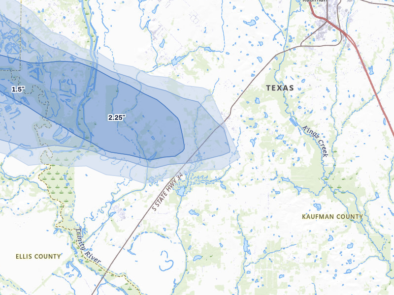 NEXRAD radar-signature map of the hail over Scurry, TX