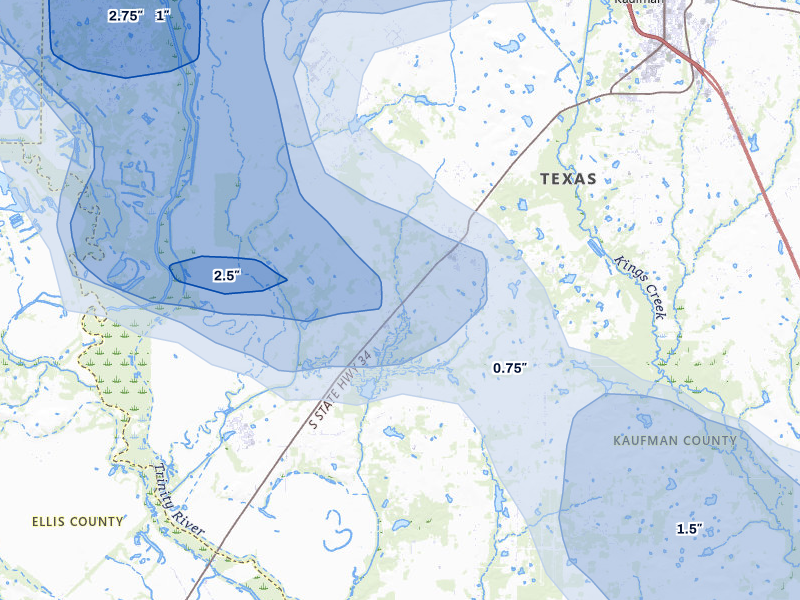 NEXRAD radar-signature map of the hail over Scurry, TX