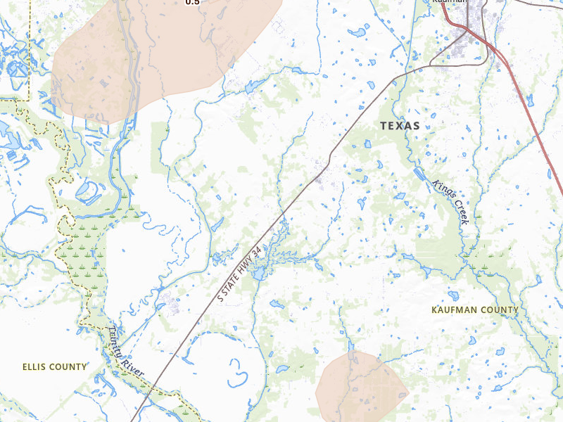 Radar-estimated hail-size map of the storm over Scurry, TX on Jun 6, 2026