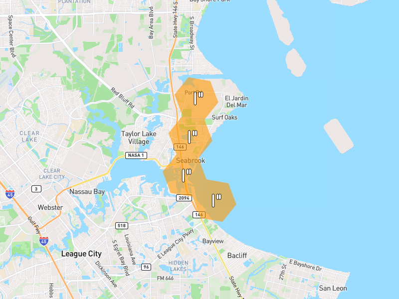 Hail map of Seabrook, TX on Jul 23, 2026, hail up to 1"