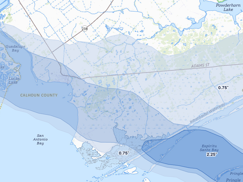 NEXRAD radar-signature map of the hail storm over Seadrift, TX on May 1, 2026