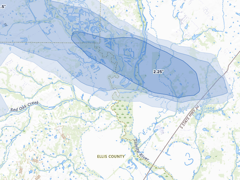 NEXRAD radar-signature map of the hail over Seagoville, TX