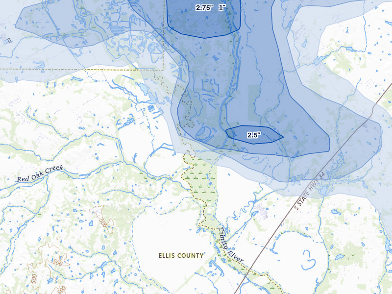 NEXRAD radar-signature map of the hail over Seagoville, TX