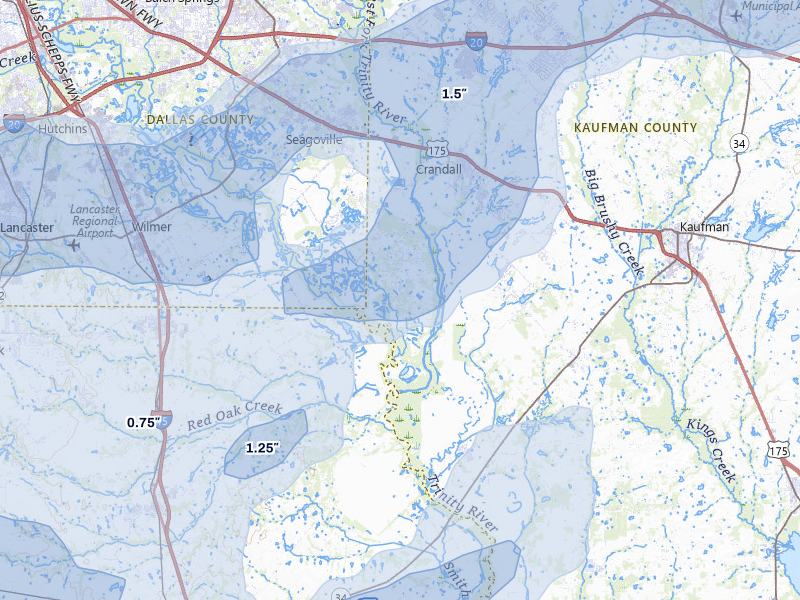NEXRAD radar-signature map of the hail storm over Seagoville, TX on Jun 6, 2026