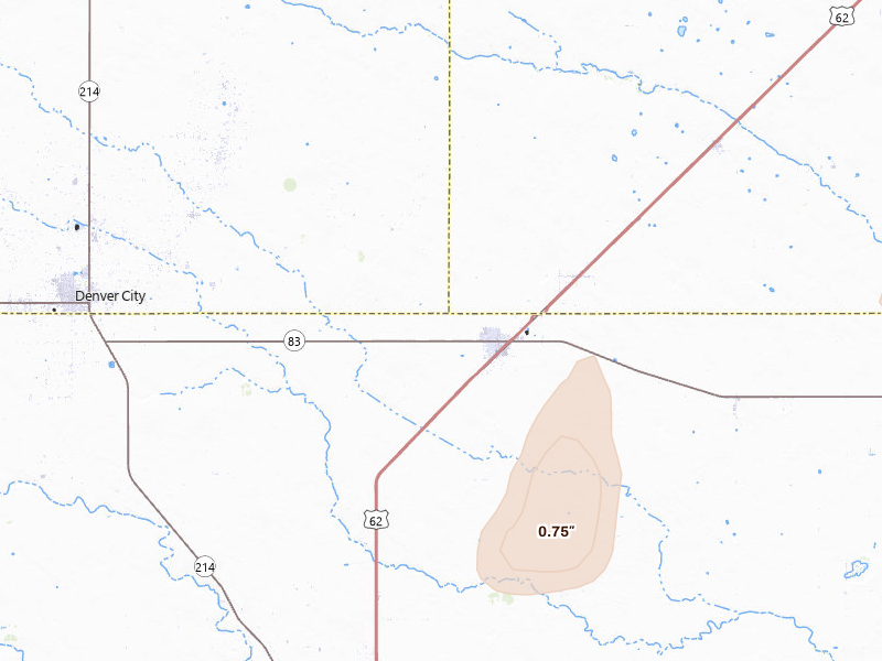 Radar-estimated hail-size map of the storm over Seagraves, TX on May 20, 2026
