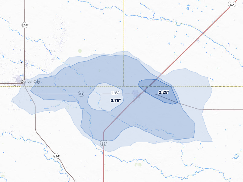 NEXRAD radar-signature map of the hail storm over Seagraves, TX on Jun 25, 2026