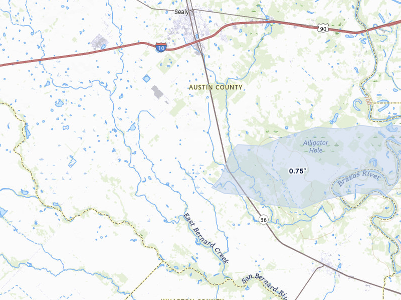 NEXRAD radar-signature map of the hail storm over Sealy, TX on May 10, 2026