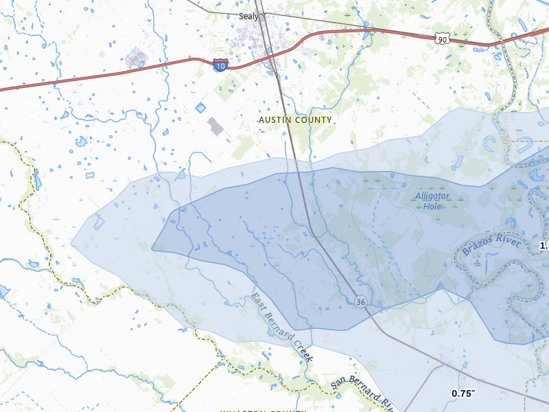 NEXRAD radar-signature map of the hail over Sealy, TX