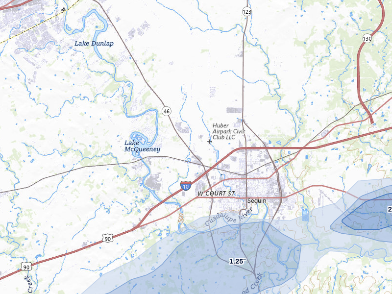 NEXRAD radar-signature map of the hail over Seguin, TX