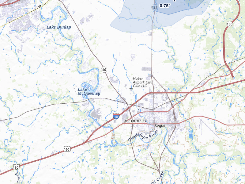 NEXRAD radar-signature map of the hail over Seguin, TX