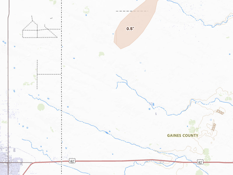 Radar-estimated hail-size map of the storm over Seminole, TX on Jun 29, 2026