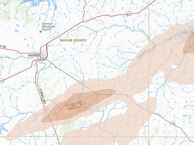 Radar-estimated hail-size map of the storm over Seymour, TX