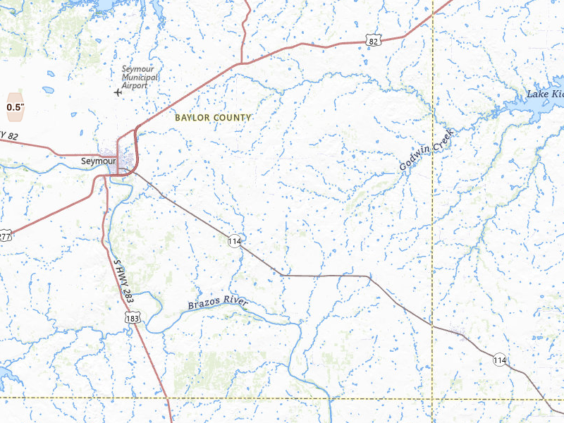Radar-estimated hail-size map of the storm over Seymour, TX on May 29, 2026