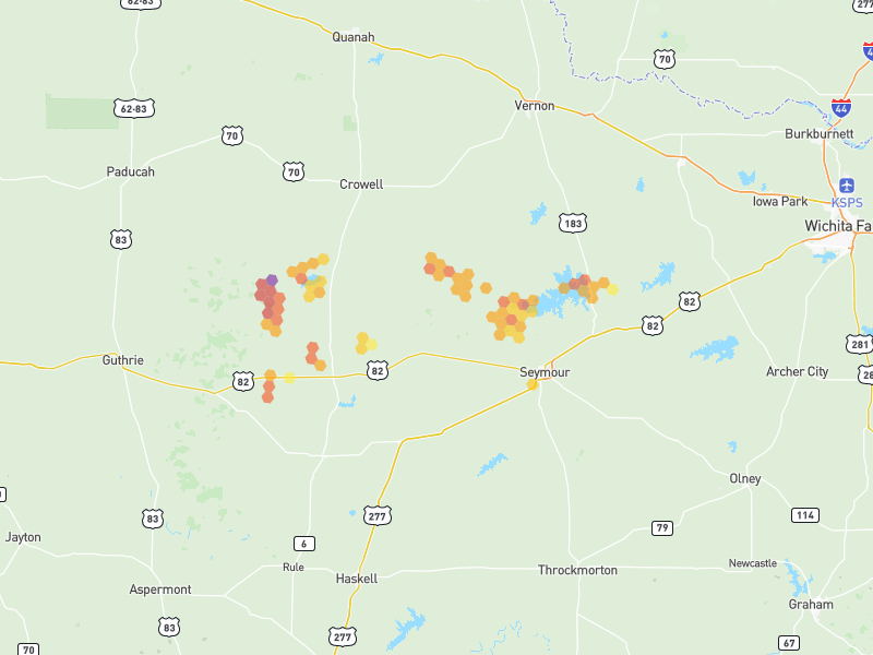 Hail map of Seymour, TX on Jul 5, 2026, hail up to 2.75"
