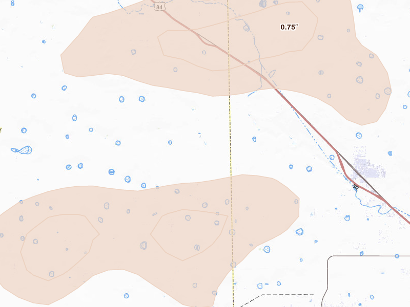 Radar-estimated hail-size map of the storm over Shallowater, TX on May 23, 2026