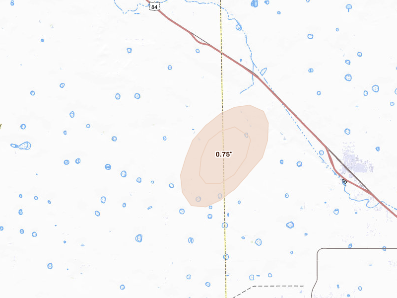 Radar-estimated hail-size map of the storm over Shallowater, TX on Aug 13, 2026